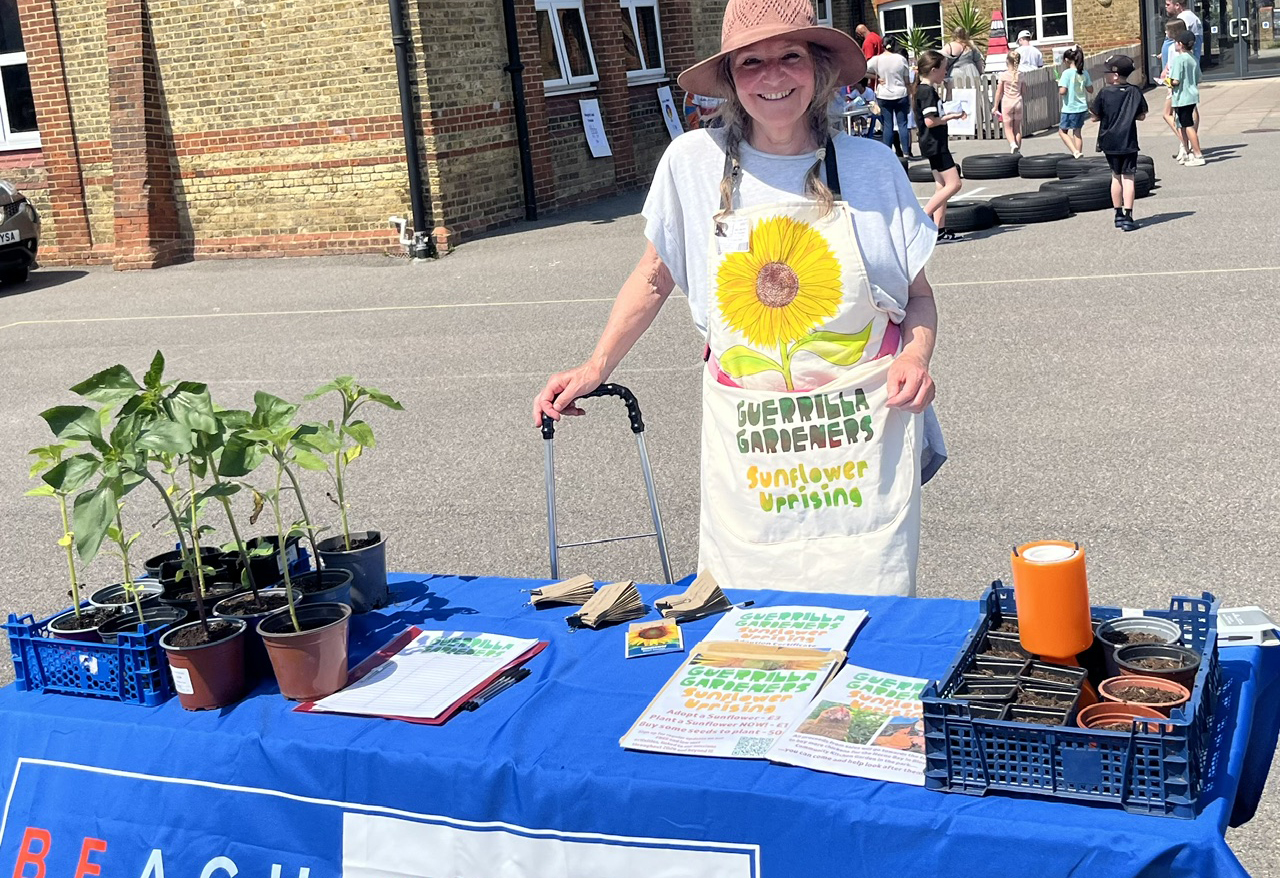 Guerrilla Gardeners Sunflower Uprising stall at Herne Bay Junior School Fair